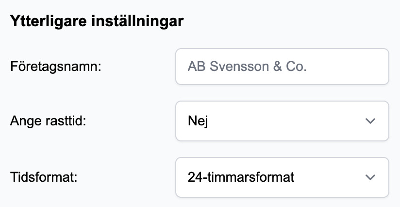 Inmatning av företagsnamn