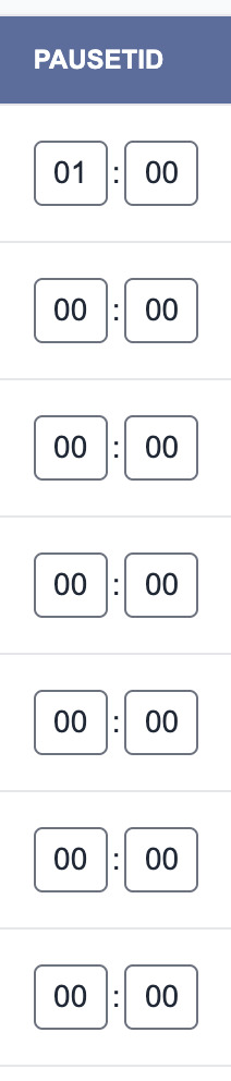 Indtastning af pausetid